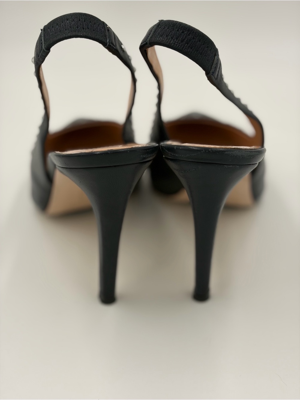 Brooks Brothers Navy Leather Rhinestone Slingback Pumps Heels 8.5 - Picture 5 of 9